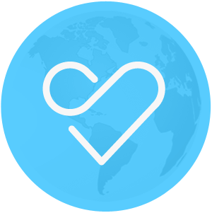 GiveClear heart icon with globe background